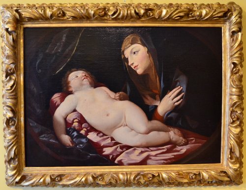 Madone en Adoration de l'Enfant endormi - École bolognaise du XVIIe siècle